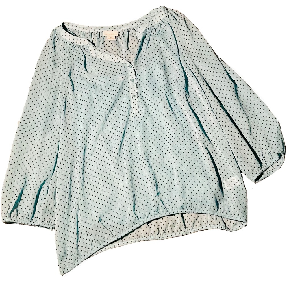 Liz Claiborne's Light Blue w/ Black Dots 3/4 Sleeve Blouse